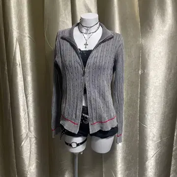 리브 가디건 더블 지퍼 페어리 그런지 y2k