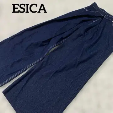 [ 새상품 ] ESICA 데님 와이드 팬츠 턱 M 블루