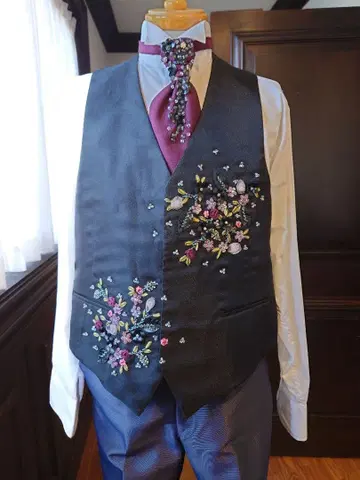 [ Sugar kei ] 남성용 포멀 자수 베스트 타이 2종 세트