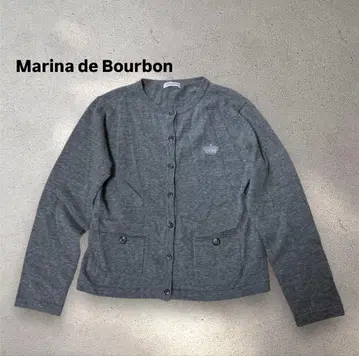 Marina de Bourbon 가디건 쿨넥 로고 자수 울