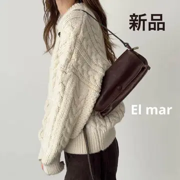 새상품 El mar 엘르마르 천연 가죽 숄더백 브라운 가로 긴