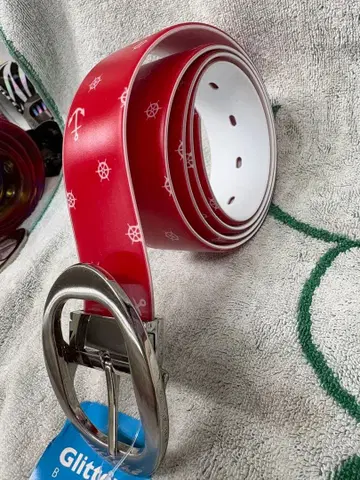 Glitters 벨트 빨간색 닻 무늬 리버서블