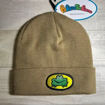 공식품 파라파라 래퍼 개구리 자수 베이지 니트 모자 57-59cm