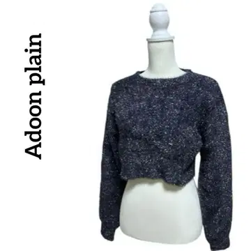 [ 새상품 ] Adoon plain 샤기 니트 숏 기장 블루 라메