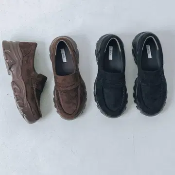 스니커즈 밑창 로퍼 브라운 스웨이드풍 슬립온 통굽