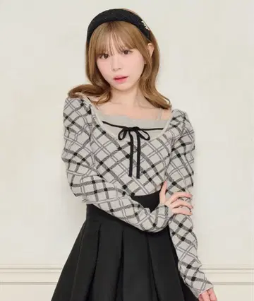 체크 레이어드 스타일 니트탑 그레이 apres jour