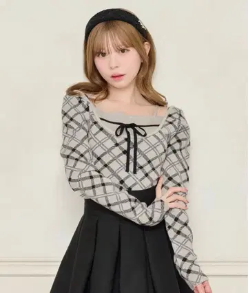 체크 레이어드 스타일 니트탑 그레이 apres jour