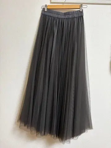 그레이 튤 롱 스커트