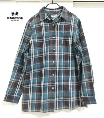 맥레거 체크 무늬 긴팔 셔츠 여성용 그린 브라운