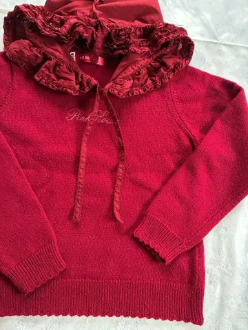 핑크하우스 로고 자수 후드 니트