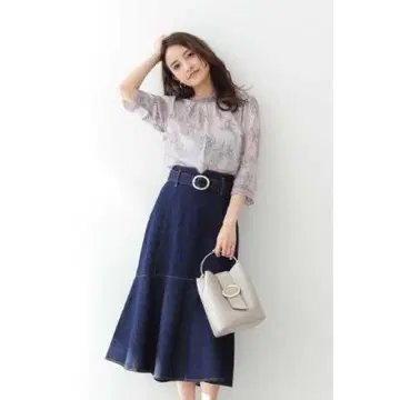 프로포션 바디 드레싱 머메이드 미디 데님 스커트