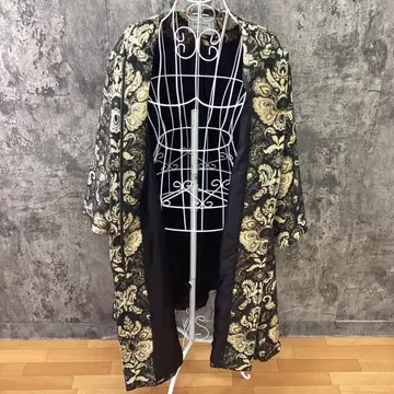 로즈버드 [ L ] 노카라 롱 코트 자카드 직물 올 패턴 자수