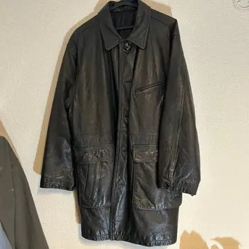 빈티지 블랙 가죽 코트