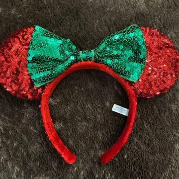 미키 귀 모양 머리띠 빨간색과 그린 스팽글