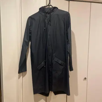 RAINS 후드 부착 롱 레인코트 네이비