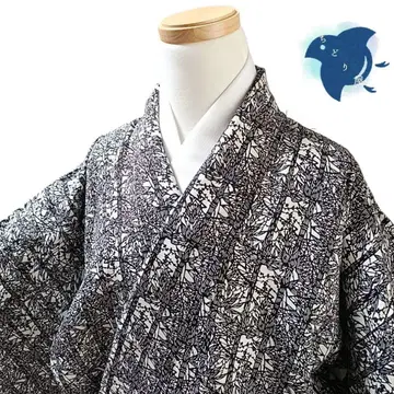 C36 치도리야 기모노 코몬 순수 실크 대 블랙 츠케사게 코몬 톨 사이즈