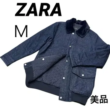 ZARA 데님 봄버 자켓 인디고 옷깃 퍼 중 퀼팅 M