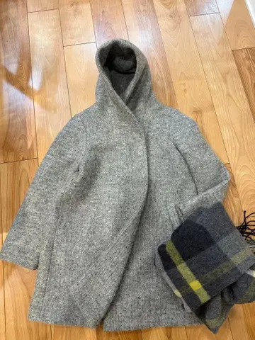 어반 리서치 도어스 그레이 후드 부착 울 코트