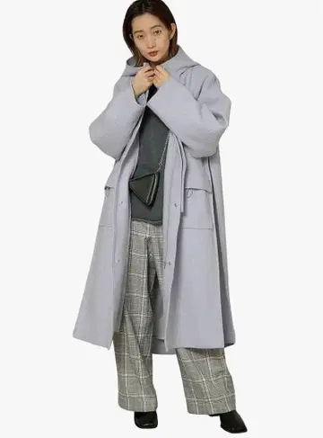 롱 코트 후드 부착 사이드 턱 아이리스 블루 KBF