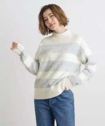 택 포함 새상품 grove 보더 라메 페더 하이넥 풀오버