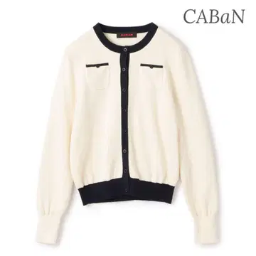 캬바쿠라 코튼 캐시미어 바이컬러 크루넥 가디건 화이트