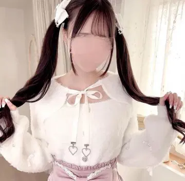 MARS 모에냥 프론트 오픈 새틴 리본 니트 화이트