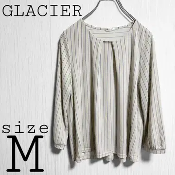 그라시아 [ M ] 긴팔 블라우스 그레이 계열 스트라이프 루즈넥 오피스