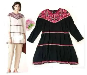 그레이스 콘티넨탈 튜닉 원피스 상의 자수 면 꽃무늬