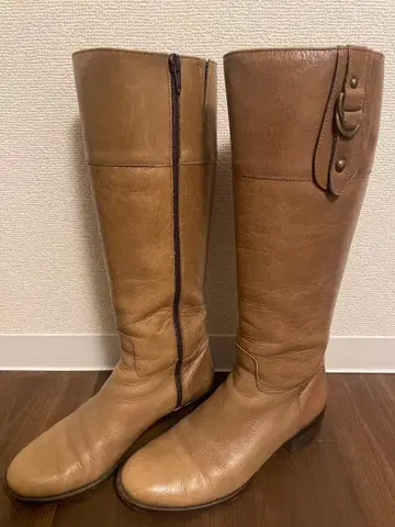 베이지 가죽 롱 부츠 23.5cm