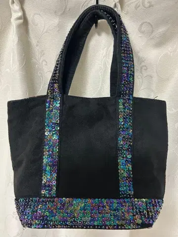 COCUE 비즈 장식 스웨이드 토트백 블랙