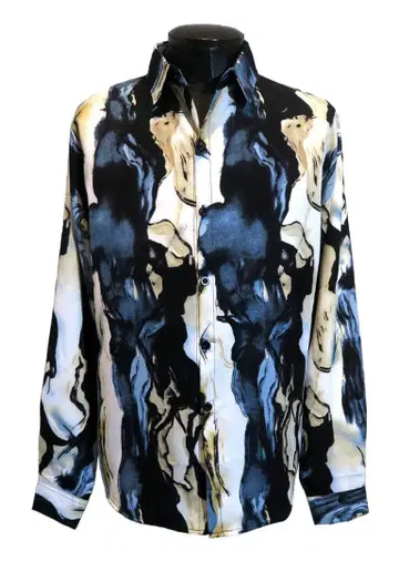 3XL 패턴 셔츠 요염한 그라데이션 네이비 베이지 비주얼 락