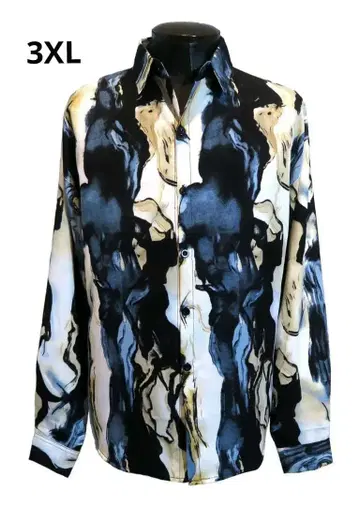 3XL 패턴 셔츠 요염한 그라데이션 네이비 베이지 비주얼 락