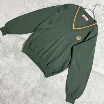 McGREGOR V넥 니트 스웨터 그린 자수 패치 울 L