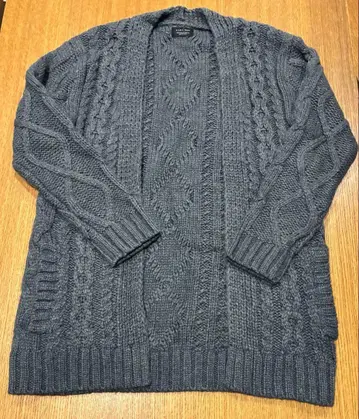 ZARA 로우 게이지 케이블 짜임 니트 가디건 그레이