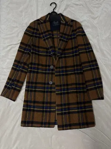 t-jacket 브라운 체크 체스터 코트 부클레 조