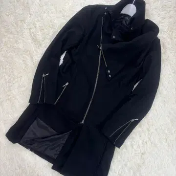 토네이도 마트 비대칭 디자인 롱 코트 블랙 벨트 없음