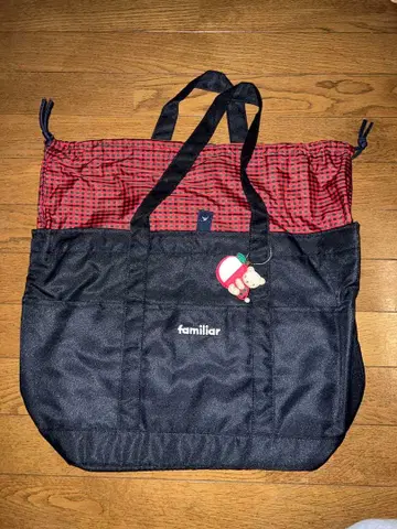 패밀리아 familiar 마더백 네이비 빨간색 체크 무늬 미사용
