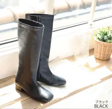 Vivian 롱 부츠 M 블랙 로우힐 스퀘어토 시착만 한 상품