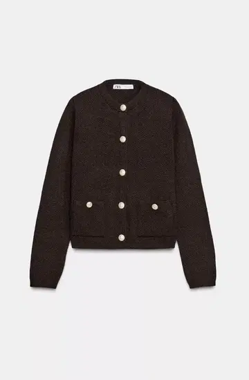 이번 시즌 ZARA 골드 버튼 니트 가디건 다크 브라운 L