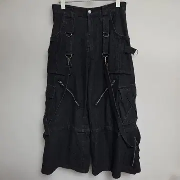 3way 루즈 실루엣 하이 기믹 서스펜더 카고 데님 팬츠