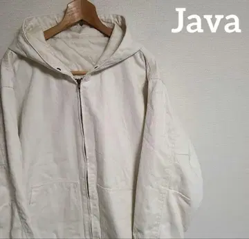 자바 Java 퀼팅 코튼 후드 부착 블루종 자켓 화이트 긴팔