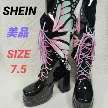 새상품급 SHEIN 쉬인 롱 부츠 나비 버터플라이 통굽 컬러풀