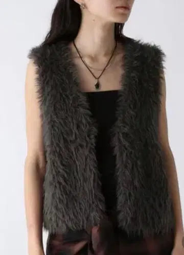 JEANASIS 슬라브 니트 퍼 베스트 그레이