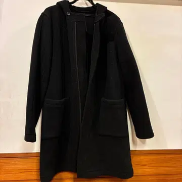 다크 그레이 후드 부착 롱 코트 PPFM