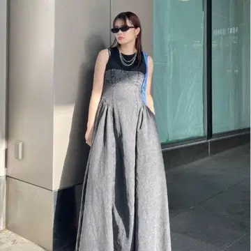 DENIM BUSTIER DOCKING FLARE DRESS