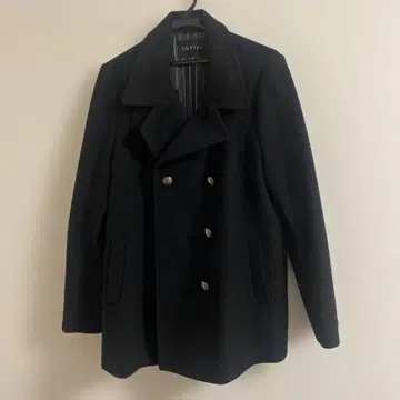 INDIVI 블랙 더블 브레스트 피 코트