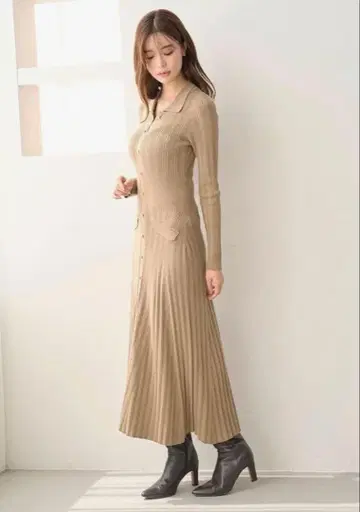 SNIDEL 니트 롱 원피스 베이지