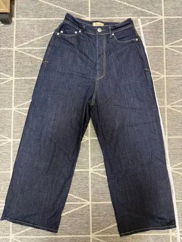 다크 데님 와이드 레그 팬츠 하이웨스트