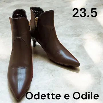 오데뜨 앤 오딜 숏부츠 브라운 23.5 천연 가죽 골드 지퍼