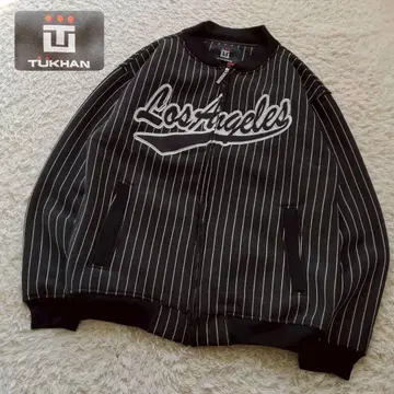 TUKHAN제 Los Angeles 스트라이프 패턴 저지 원단 블루종